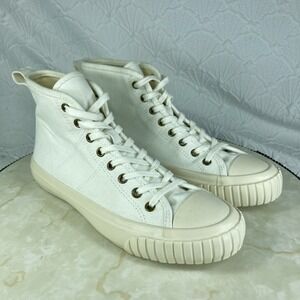 J Crew Womens Classic High‎ Top Sneakers Sz 6 Ivory Canvas Lace Up Comfort Shoes